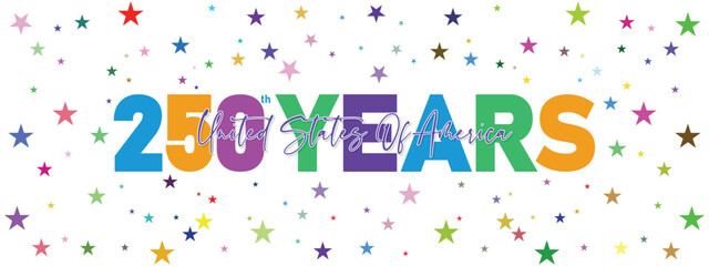 Color splash USA 250 years anniversary banner with vibrant dots and youthful festival style