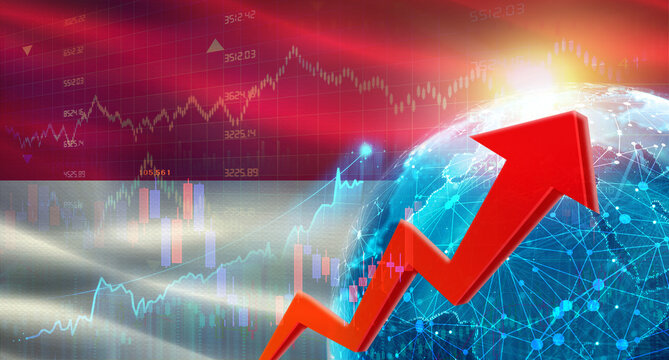 Global financial growth with Indonesian flag. Financial growth with Indonesia flag on economic background