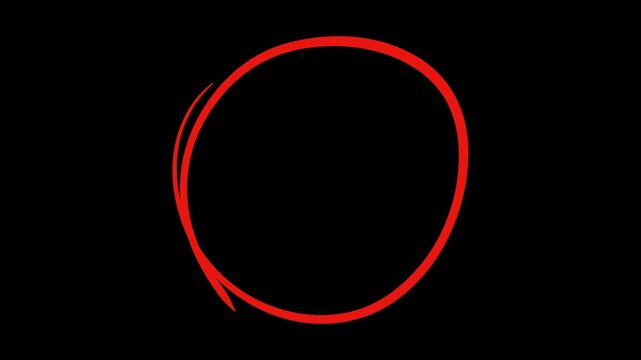 hand drawn red circle animation on transparent background. red circle brush drawn, brush stroke circle highlighter scribble animation.