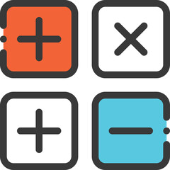 Four Calculator Buttons Representing Addition Subtraction And Multiplication On A Transparent Background