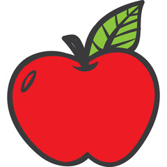 A Simple Red Apple with a Green Leaf and Stem on a Transparent Background Ideal for Educational or Healthy Eating Concepts