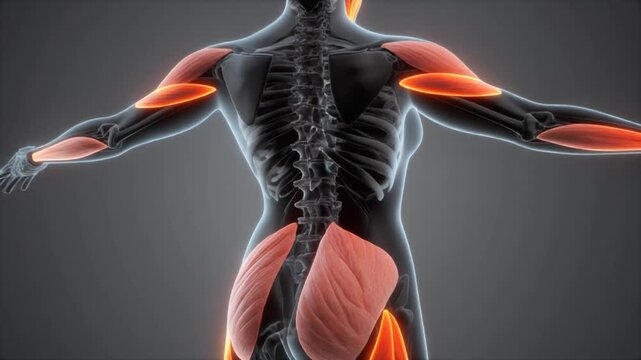 Anatomical animation of hamstring and gluteus maximus muscles