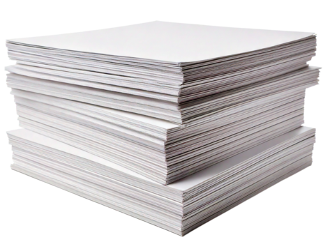 stacked pile of a4 white paper sheets isolated on white background