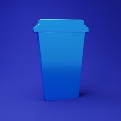 Blue Coffee cup icon isolated on blue background. Disposable coffee cup with hot coffee. Minimalism concept. 3D render illustration