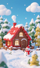 Cartoon winter Christmas scene illustration