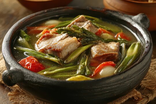 Delicious Sinigang na Baboy: A Filipino Pork Soup Stew with Tamarind and Fresh Vegetables