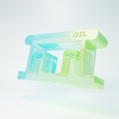 Frosted glass Gas filling station icon isolated on white background. Transport related service building Gasoline and oil station. Minimalism concept. 3D render illustration