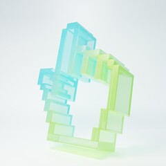 Frosted glass Pixel hand cursor icon isolated on white background. Pointer hand cursor. Minimalism concept. 3D render illustration
