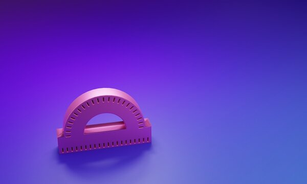 Pink Protractor grid for measuring degrees icon isolated on purple-blue background. Tilt angle meter. Measuring tool. Geometric symbol. Minimalism concept. 3D render illustration