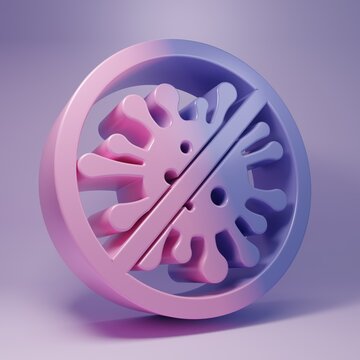 Purple Stop virus, bacteria, germs and microbe icon isolated on purple background. Antibacterial and antiviral defence, protection infection. Minimalism concept. 3D render illustration