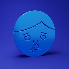 Blue Runny nose icon isolated on blue background. Rhinitis symptoms, treatment. Nose and sneezing. Nasal diseases. Minimalism concept. 3D render illustration