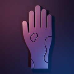 Obraz premium Purple Hand with psoriasis or eczema icon isolated on purple-blue background. Concept of human skin response to allergen or chronic body problem. Minimalism concept. 3D render illustration