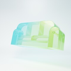 Frosted glass Sofa icon isolated on white background. Minimalism concept. 3D render illustration