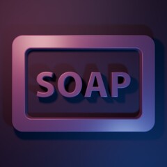 Purple Bar of soap with foam icon isolated on purple-blue background. Soap bar with bubbles. Minimalism concept. 3D render illustration