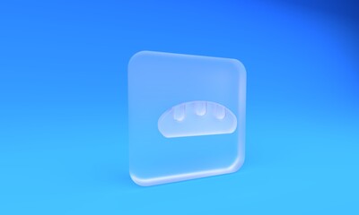 Frosted glass Bread loaf icon isolated on blue background. Square frosted glass button. 3D render illustration