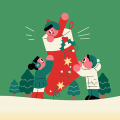 Festive Fun Kids with a Huge Christmas Stocking