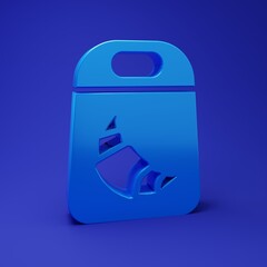 Blue Croissant package icon isolated on blue background. Minimalism concept. 3D render illustration