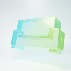 Frosted glass Sofa icon isolated on white background. Minimalism concept. 3D render illustration