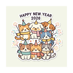 Happy new year 2026 cats dogs animal friend celebration pets