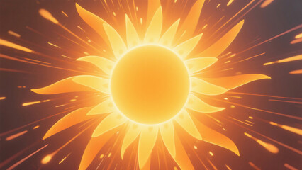 Radiant sunlight shining powerfully outward, a golden burst of energy and warmth radiating from a central luminous sphere bringing hope and positive vibes