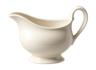 A porcelain gravy boat with a wide spout, ideal for serving rich gravy at family meals.