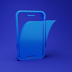 Blue Glass screen protector for smartphone icon isolated on blue background. Protective film for glass. Transparent soft glass for mobile phone. Minimalism concept. 3D render illustration