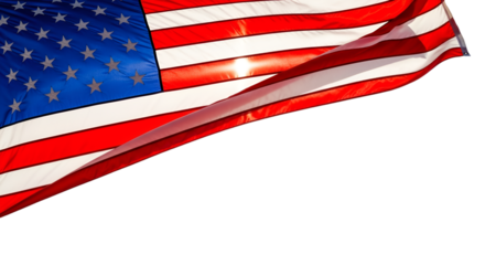 Close-up of American Flag with Sunlight and Transparent Background Keywords: American flag, USA