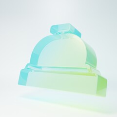 Frosted glass Hotel service bell icon isolated on white background. Reception bell. Minimalism concept. 3D render illustration