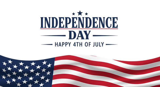 Independence Day Message with Waving American Flag - Powered by Adobe