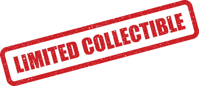 Grunge effect rubber stamp showcasing LIMITED COLLECTIBLE message in bold uppercase font within a rectangular frame, indicating rarity and value