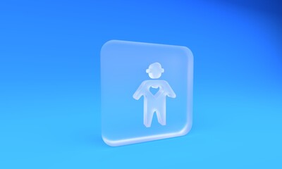Frosted glass Volunteer icon isolated on blue background. Square frosted glass button. 3D render illustration