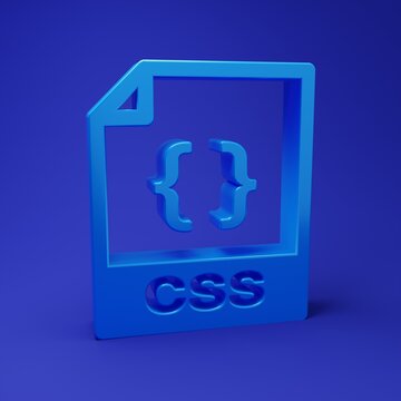 Blue CSS file document. Download css button icon isolated on blue background. CSS file symbol. Minimalism concept. 3D render illustration