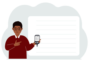 Man holds a glucometer in his hand. The concept of blood sugar control, diabetic.