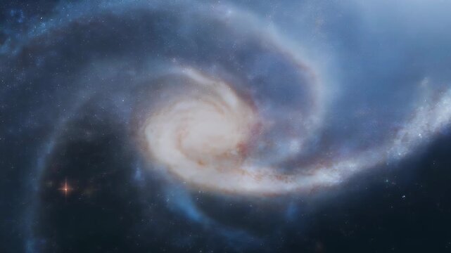 A breathtaking digital rendering of a luminous spiral galaxy set against a dark, star-filled cosmos.