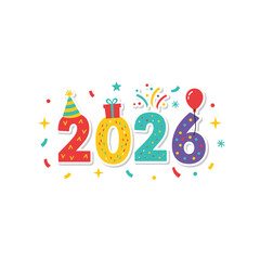 Happy new year 2026 celebration with party elements vector design