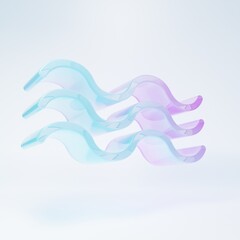 Frosted glass Waves icon isolated on white background. Minimalism concept. 3D render illustration