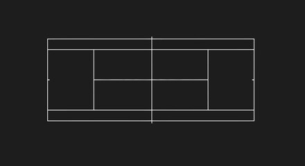 Overhead view of a tennis court diagram with white lines against a dark background.