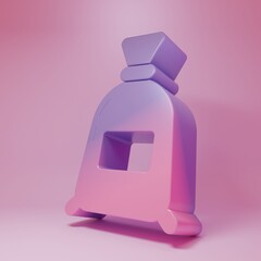 Purple-pink Bag of flour icon isolated on pink background. Minimalism concept. 3D render illustration