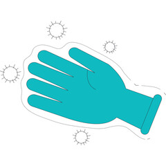 Aqua Blue Protective Glove Hand with Bubbles and Dots on Transparent Background Cleanliness Concept