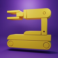 Yellow Robot icon isolated on purple background. Minimalism concept. 3D render illustration