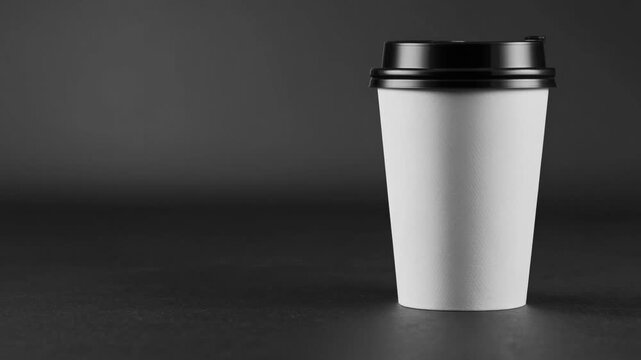 White paper cup on a dark background, ideal for showcasing drink options and minimalist design