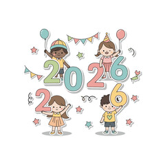 Happy new year 2026 cute kids celebrate new year occasion