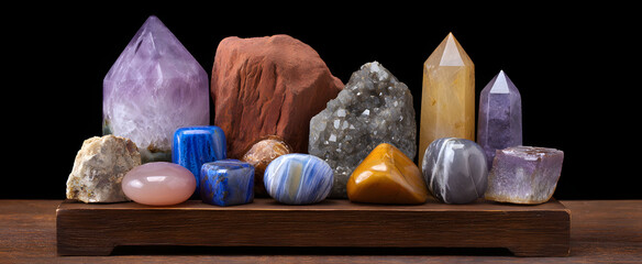 healing crystal display shines like a treasure chest bursting with polished stones and raw minerals