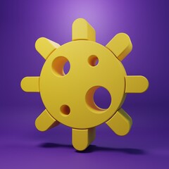 Yellow Bacteria icon isolated on purple background. Bacteria and germs, microorganism disease causing, cell cancer, microbe, virus, fungi. Minimalism concept. 3D render illustration