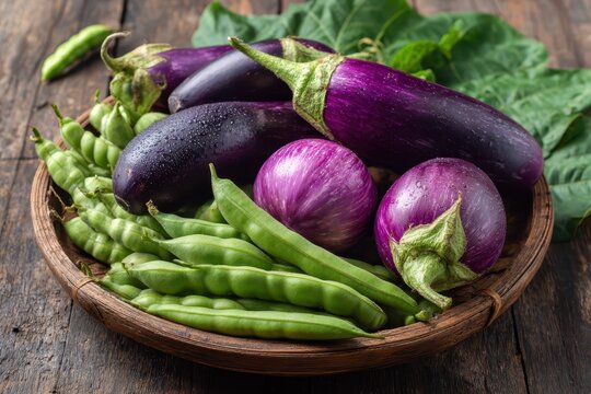 Garden Fresh Purple Aubergine with Valor Beans for Authentic Gujarati Surti Undhiyu Recipe