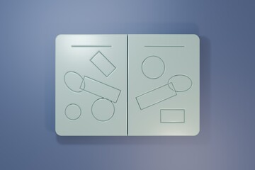 Grey Passport pages with visa stamps icon isolated on purple-blue background. Opened foreign passport with custom visa stamps. Travel concept. Minimalism concept. 3D render illustration