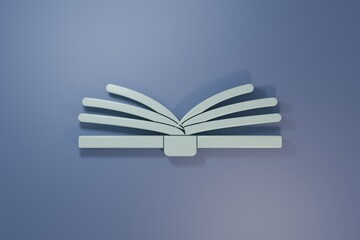 Grey Open book icon isolated on purple-blue background. Minimalism concept. 3D render illustration