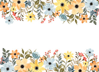 Fototapeta premium Colorful Floral Border Background With Watercolor