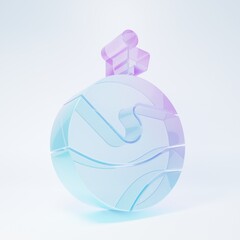 Frosted glass Moon with flag icon isolated on white background. Minimalism concept. 3D render illustration