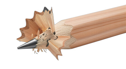 Sharpened pencil wood graphite shavings stationery art drawing education design tool close up on transparent background